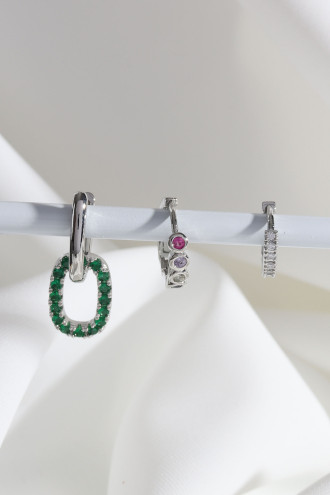 Vip Collectıon 3'Lü Yeşil Taşlı Gümüş Renk Halka Küpe