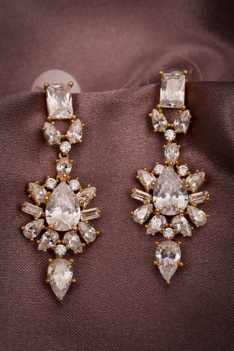 Taşlı Gold Renk Abiye Küpe