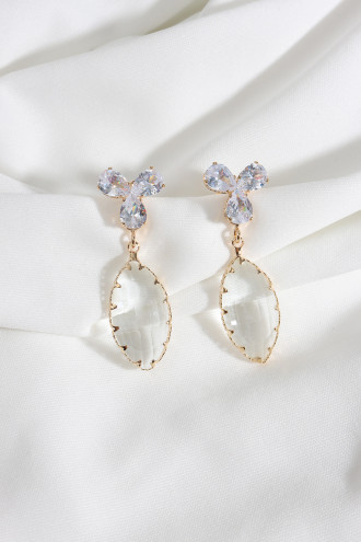 Gold Renk Badem Taşlı Kristal Abiye Küpe