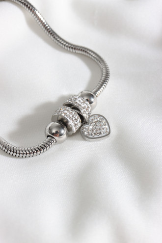 Dorika Model Kalp Figürlü Gümüş Renk Çelik Bileklik