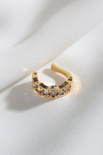 Taşlı Sıkıştırmalı Tek Gold Renk Kıkırdak Küpe