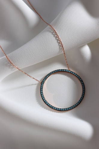 925 Ayar Gümüş Mercan Renk Halka Rose Renk Kolye 3,44 Gr