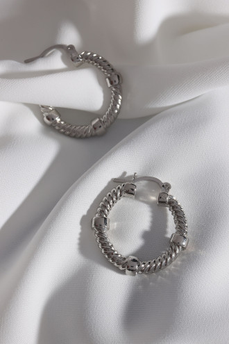 Burgulu Düğme Model Vintage Gümüş Renk Halka Küpe