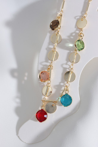 Renkli Taşlı Pul Detaylı Gold Renk Halhal