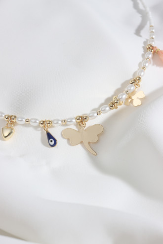 Yusufçuk Uçlu Beyaz Boncuk Kolye