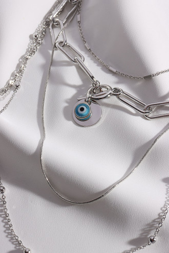 Nazar Boncuklu 5'Li Gümüş Renk Kolye