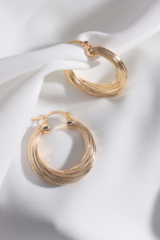 Çizgili Desenli Gold Renk Vintage Halka Küpe