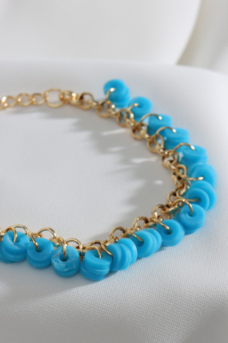 Mavi Fimo Boncuklu Gold Renk Bileklik