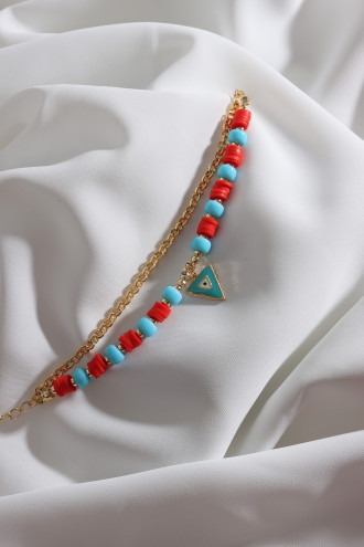 2'Li Kırmızı Fimo Boncuklu Üçgen Sallantılı Bileklik