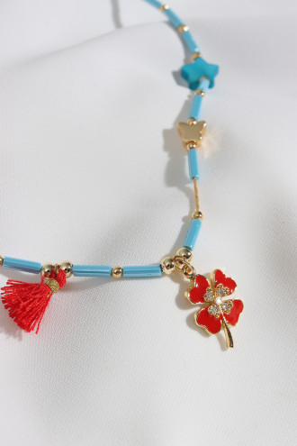 Yonca Uçlu Mavi Yıldızlı I Mavi Kolye