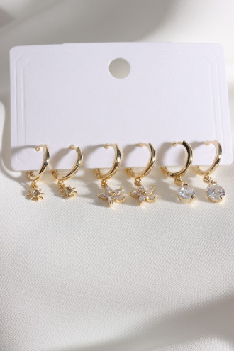 6'Lı Vip Zircon Taşlı Gold Renk Küpe