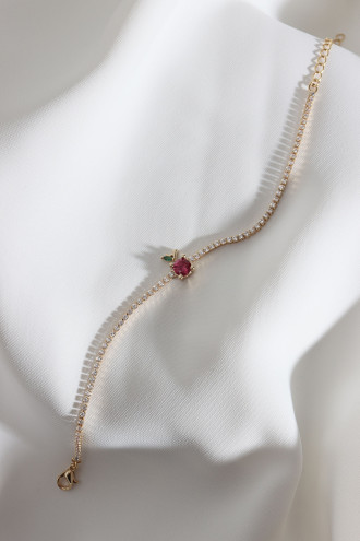 Elma Figürlü Zircon Taş Gold Renk Suyolu Bileklik