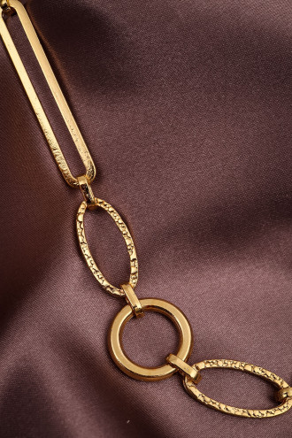 Şerit Detaylı Orta Boy Gold Renk Zincir Kolye
