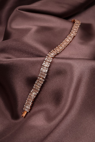Zircon Taşlı Baget Rose Renk 925 Ayar Gümüş Bileklik 19,74Gr