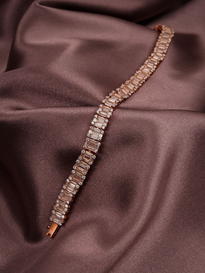 Zircon Taşlı Baget Rose Renk 925 Ayar Gümüş Bileklik 19,74Gr