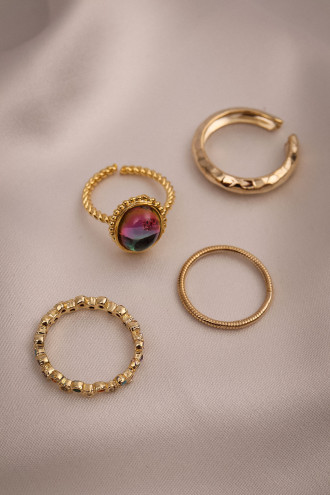 Taşlı 4'Lü Gold Renk Yüzük