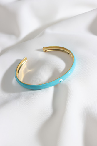 Pastel Mavi Kaplama Nazar Boncuklu Gold Ren Bilezik