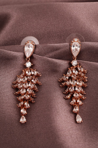 Rose Zircon Taşlı Süzme Sallantılı Abiye Küpe