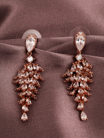 Rose Zircon Taşlı Süzme Sallantılı Abiye Küpe