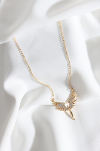 Zircon Taşlı Mikail Meleği Gold Renk Kolye