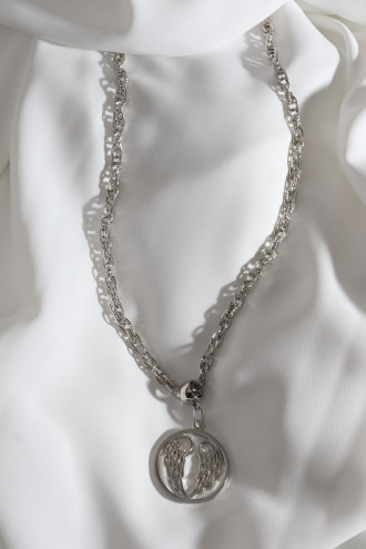 Kalın Zincirli Melek Kanadı Gümüş Renk Kolye