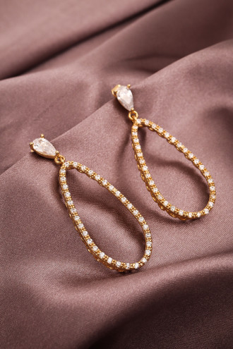 Uzun Taşlı Oval Rose Abiye Küpe