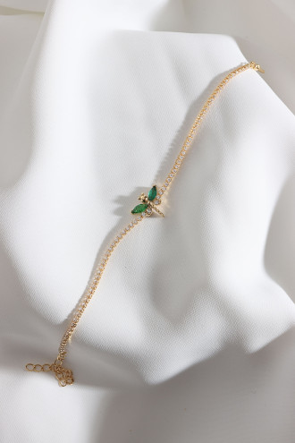 Yeşil Taşlı Yusufçuk Figürlü Zircon Taş Gold Renk Suyolu Bileklik