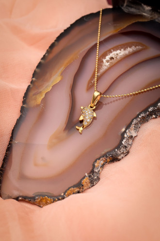 Zircon Taşlı Gold Renk Yunus Kolye