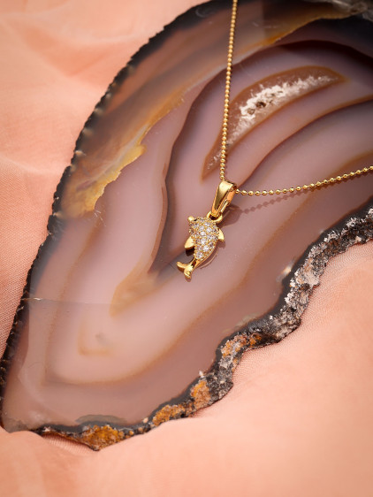 Zircon Taşlı Gold Renk Yunus Kolye
