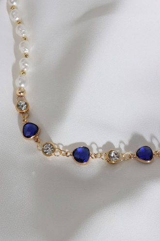 Lacivert Üçgen Taşlı Inci Kolye