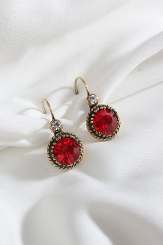 Kırmızı Taşlı Yuvarlak Otantik Küpe