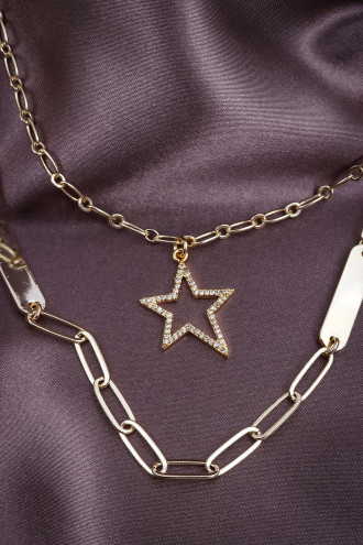 Yıldız Uçlu Gold Renk 2'Li Zincir Kolye