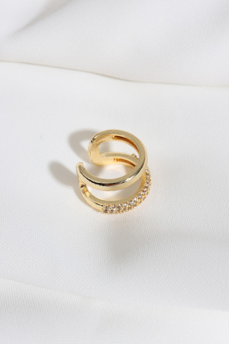 Çift Sıralı Sıkıştırmalı Gold Renk Kıkırdak Küpe