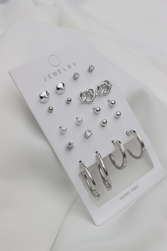 10 Çift Set Gümüş Renk Küpe