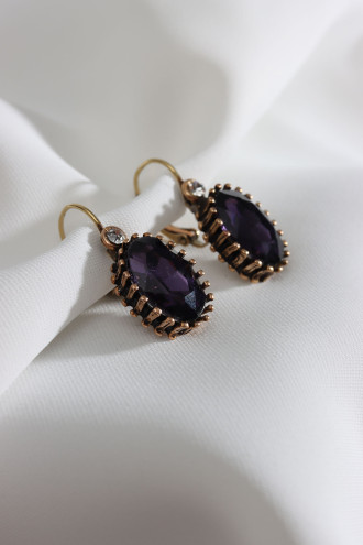 Büyük Boy Mor Taşlı Oval Otantik Küpe