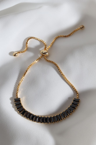 Siyah Baget Taşlı Gold Renk Asansörlü Su Yolu Bileklik