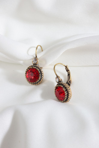 Kırmızı Taşlı Yuvarlak Otantik Küpe