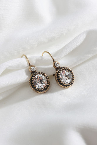 Beyaz Taşlı Yuvarlak Otantik Küpe