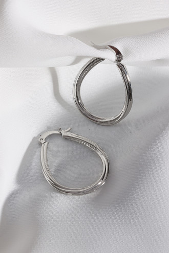 Oval Gümüş Renk Vintage Halka Küpe