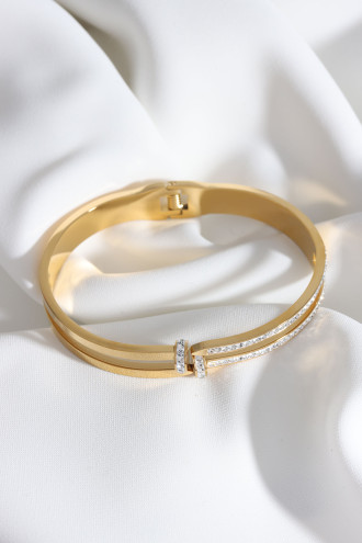 Gold Renk Taşlı Çivi Çelik Kelepçe Bileklik