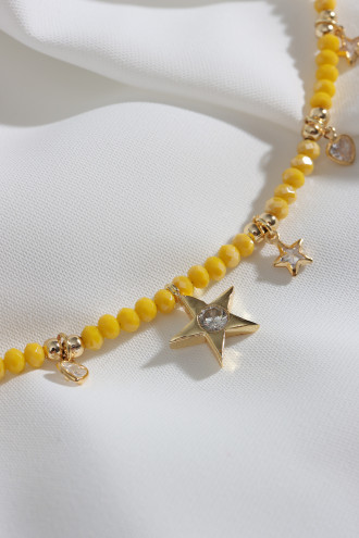 Yıldız Uçlu Sarı Boncuk Kolye
