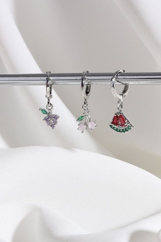 Vip Collectıon 3'Lü Meyve Figür Gümüş Renk Halka Küpe