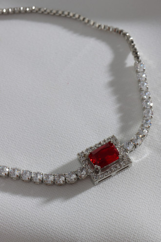 Kırmızı Baget Taşlı Gümüş Renk Asansörlü Zircon Su Yolu Bileklik