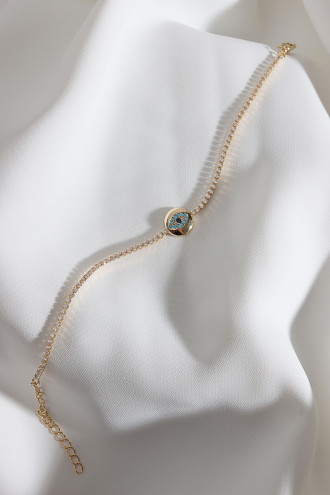 Göz Figürlü Zircon Taşlı Gold Renk Suyolu Bileklik