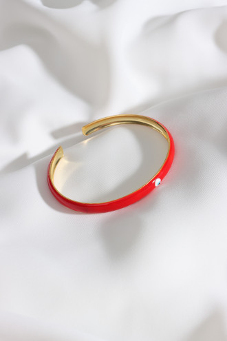 Pastel Kırmızı Kaplama Nazar Boncuklu Gold Renk Bilezik