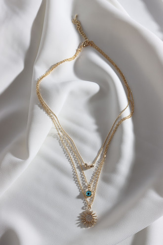 3'Lü Güneş Ve Nazar Figürlü Gümüş Renk Kolye