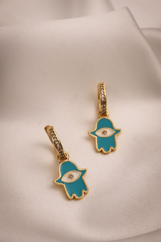 Mavi Mineli Fatma Ana Eli Charm Halka Küpe Mavi Mineli Fatma Ana Eli Charm Halka Küpe