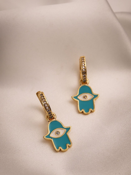 Mavi Mineli Fatma Ana Eli Charm Halka Küpe Mavi Mineli Fatma Ana Eli Charm Halka Küpe