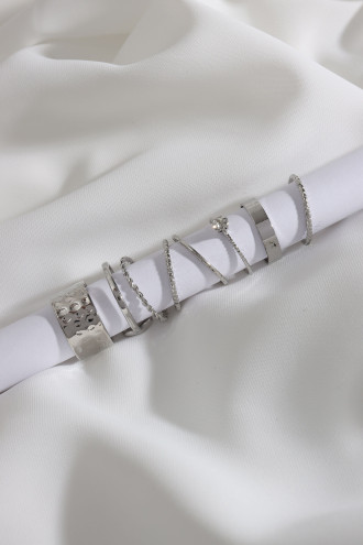 7 Adet Gümüş Renk Çoklu Yüzük Seti