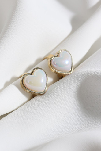 Sedef Kalp Taşlı Gold Renk Çelik Halka Küpe